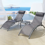 Gardeon 3PC Sun Lounge Outdoor Lounger Steel Table Chairs Patio Furniture Grey FF-LOUNGE-SL-3PCS-GE