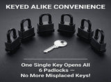6 Pack Heavy Duty Outdoor Waterproof Padlocks Keyed Alike, 1-9/16 Inch Weatherproof Laminated Steel V1366-AZ2-W-15651