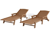 Gardeon Sun Lounge Lounger Table and Chairs Beach Chair HDPE Patio Outdoor Furniture Wheels Brown FF-LOUNGE-3HE-BR