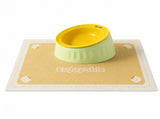 Pet Feeding Set - 15 Degree Tilted Ceramic Yellow Bowl and Yellow Non-Slip PVC Mat, Detachable V888-ELOSUNG56039