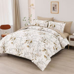 Soft Floral Leaf Comforter Set, King Size, Plush Quilted Bedding with Pillowcases V745-MAB010937AJ3