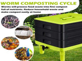 60L Large Worm Farm 3 Trays Worm Composter Bins Composting System Worm Tea V324-HO-WORMFGREEN-60L
