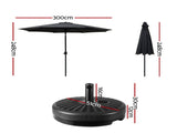 Instahut Outdoor Umbrella 3m Base Beach Pole Garden Tilt Sun Patio UV Black UMB-POLE-3-TIL-BASE-BK
