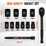 SEDY 12Pcs 1/2" Drive Socket Wrench Set CR-V 72T Ratchet Metric 10-19mm Holder V465-84112