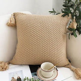 SOGA 50CM Light Brown Pillow with Tassel Accents, Rizzy Transitional Cover Throw Pillow FRENCHCUSHION202X2