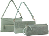 3-Piece Set Pierre Cardin Womens Woven Cross-Body Bag - Mint Green V563-PC-MINT-3X