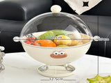 Beige Whimsical Covered Fruit Bowl with Flip Lid & Drainer - Cute Design Snack & Candy Dish for V888-ELOSUNG32430