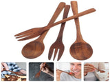 3-Piece Wooden Spoon and Fork Set Reusable Japanese Style Salad Forks Kitchen Utensils V1366-AZ2-W-13649
