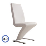 2x Z Shape White Leatherette Dining Chairs with Stainless Base V43-DC-ZC-WH