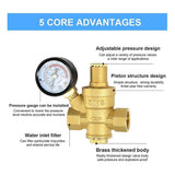 2X Water Pressure Regulator 1/2 Inch with Gauge, Hardness Brass, Adjustable Water Pressure Reducing V1192-AZ-W-22348