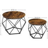 VASAGLE Set of 2 Rustic Brown and Black Coffee Tables with Robust Steel Frame V227-9101101035472