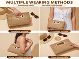 Woven Straw Clutch Bag with Fabric Lining Straw Clutch Purse with Detachable Chain for Beach V1366-AZ2-W-15025