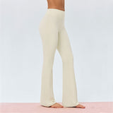 Beige Size M Women's High Waisted Yoga Flare Leggings - V Back Seam Micro Flare Workout Pants with V888-ELOSUNG57305-2