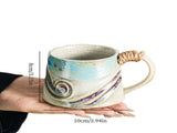 Vintage Kiln-Transmutation Ceramic Mug, Spiral Silhouette Jute Heat-Resistant Handle, Handcrafted V1232-TCSBLHZ-006