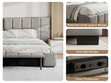 Artiss Queen Size Upholstered Gas Lift Bed Frame with Foldable Bench PVC Leather Platform Bed with BFRAME-G-FORD-Q-GY-ABCD