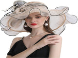 Women Hats Organza Butterfly Decoration Wide Brim Occasion Event Derby Church Dress Sun Hat V1366-AZ2-W-19862