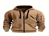 Unisex Hoodie Zip-Up Hoodie Autumn Winter Jacket Fleece Jacket Outdoor Training - Khaki - Size V1106-M-APP-12090-KHAK-2XLAU2XLEU54