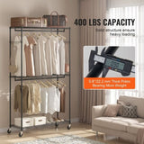 VEVOR Heavy Duty Clothes Rack, Rolling Clothing Garment Rack with 3 Storage Tiers, 2 Rods and 2 V952-JYKCYJ3848123WVQNV0