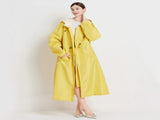 Size L Yellow Women's Chic Lightweight Waterproof Raincoat - Long Hooded Packable Rain Jacket with V888-ELOSUNG32644