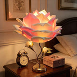 Rose Flower Table Lamp Aesthetic Bedside Desk Nightstand Cute Room Pink White Decor Gold Metal V1107-124-56878-PNK