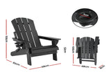 Gardeon Outdoor Chairs Folding Adirondack Beach Chair HDPE Sun Lounge Patio Furniture Garden Black FF-BEACH-HEFD-BK