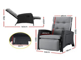 Gardeon Outdoor Recliner Chairs Sun lounge Wicker Lounger Patio Furniture Adjustable Black ODF-RCL-DT-BK