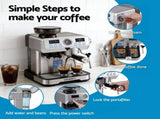 Devanti Coffee Machine Espresso Latte Maker with Grinder Milk Frother Steam Wand CM-301-SS