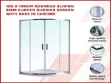 100 x 100cm Rounded Sliding 6mm Curved Shower Screen with Base in Chrome V63-830041