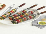 4 Pack BBQ Grill Basket for Home Foldable Non-Stick Barbecue Grill with Wooden Handle Powder Coated V1107-114-33648