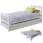 KINGSTON SLUMBER Wooden Single Bed Frame w/ Pop Up Trundle, for Kids Bedroom, White V219-BEDBFSKST3WA