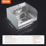 VEVOR Commercial Sink with Faucet and Side Splash, NSF Stainless Steel Sink for Washing, Small V952-SYXSPYDSB14104S2GV0