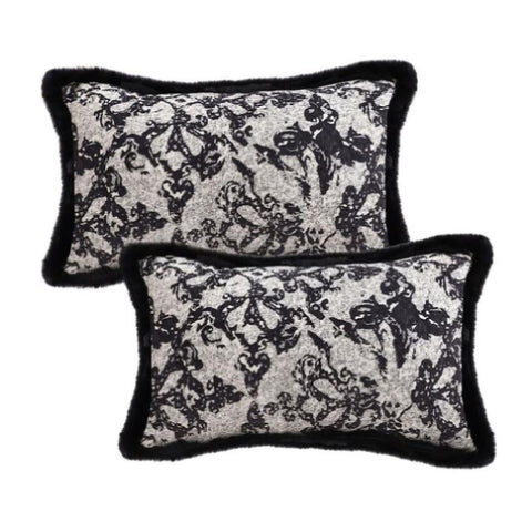 SOGA 2X 35cm Vintage Black Pillowcase Set Black Herringbone Pattern Lumbar Throw Pillow FRENCHCUSHION255X2