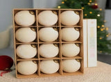 24pk Flocked Xmas Baubles Metal Cap, Off White 8cm V1221-XM-LB087-007