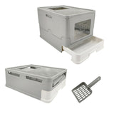 Large Enclosed Cat Litter Box Foldable Cat Kitten Toilet Box with Slide-Out Tray V767-P-ZM1726-GY