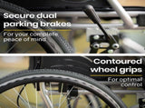 EQUIPMED 20 Inch Folding Wheelchair Lightweight Aluminium Portable with Park Brakes, Black V219-HECWLCEQB2BK