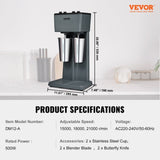 VEVOR Milkshake Maker Mixer Machine Double Head Stainless Steel Drink Blender V952-STNXJHABS375W5L6HV3