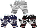 3 Pairs Touch Screen Gloves with Snow Flower Pattern, Warm Knit Winter Gloves Christmas Gifts V1189-LWWAL-20260325-00027