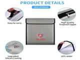 fireproof document bag, metal chain strap, heat resistant storage, fire safety pouch, fireproof V1102-120-76941-GRY-1PCS