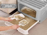 CARLA HOME Foldable Enclosed Cat Litter Box with Scoop - Grey - Plastic - Kitty Litter Tray V178-36497