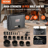 VEVOR Hole Saw Kit, 18 PCS Saw Blades, 6 Drill Bits, 1 Hex Wrench, Bi Metal M42 Hole Saw Set with V952-KJTJSJSPF18OWVFQPV0