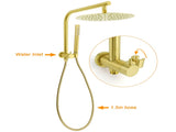 Brushed Gold Round Large 12" Rain Shower Head One Spray Handheld Rose Gooseneck Arm Twin Taps Set V1233-A703GSS019CBGKSR112GCPF0282AG