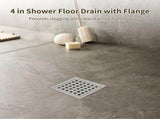 4" Square Shower Floor Drain with Flange, Stainless Steel Shower Drain with Removable Grid Strainer V1192-AZ-W-18283