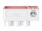 Pink Wall-Mounted Bathroom Organizer with 3 Magnetic Cups - Automatic Toothpaste Dispenser, No-Drill V888-ELOSUNG57228-2