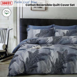 300TC Palm Leaf Blue Reversible Cotton Quilt Cover Set Queen V442-ATX-QUILTCS-300TCPALMLEAF-BLUE-QS