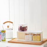 2 Pack 3 Grids Clear Seasoning Box Handle and Spoon, Seasoning Storage Container Rack Combo Set V1192-AZ-W-17145