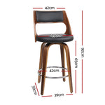 Artiss 2x Bar Stools Swivel Leather Chair 65cm BA-TW-8569-BKX2-AB