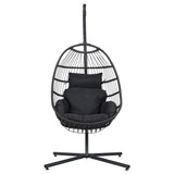 Gardeon Outdoor Egg Swing Chair Hanging Chair Wicker Rope Pod Stand Foldable Grey HM-EGG-ROPE-XD-GREY