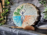Tree Of Life Decoration Design Hand Drum With Drum Stick, Instrumental Shaman Alchemy Moon Drum, V1192-AZ-W-15233