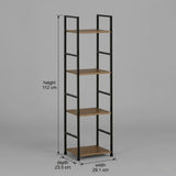 CARLA HOME 4 Tier Bookshelf - Wood Metal Display Shelf - Brown - Rustic - Steel - Living Room Office V178-36411