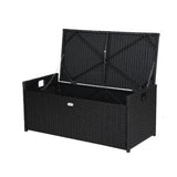 Gardeon Outdoor Storage Bench Box Wicker Garden Sheds Tools Cushion Patio Furniture Black ODF-OSB-RAT-BK